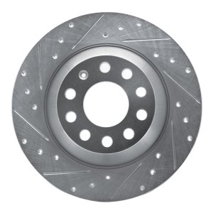 Audi A6 Quattro Brake Rotor (1) - Rear Left - R1 Concepts - Drilled & Slotted - Silver - `05-`11